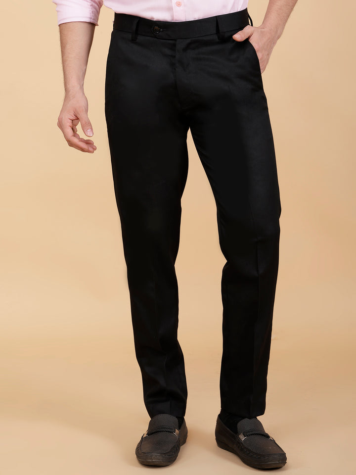 Men's Poly Viscose Lycra Blend Black Formal Trouser