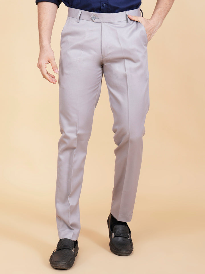 Men's Poly Viscose Lycra Blend Light Grey Formal Trouser