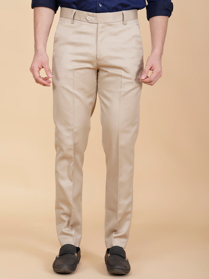 Men's Poly Viscose Lycra Blend Beige Formal Trouser