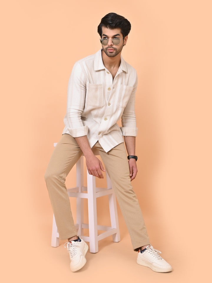 Men's Beige Bi-Stretch Casual Trouser