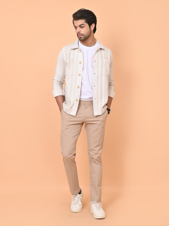 Men's Beige Stretchable Cotton Chinos